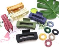 Pinza para el cabello de color liso mate, pinza para el cabello rectangular de plástico, (6 colores)-C - details 3