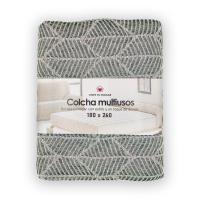 Colcha multiuso 85% algodón reciclado 15% poliéster diseño hojas verde bosque - details 1