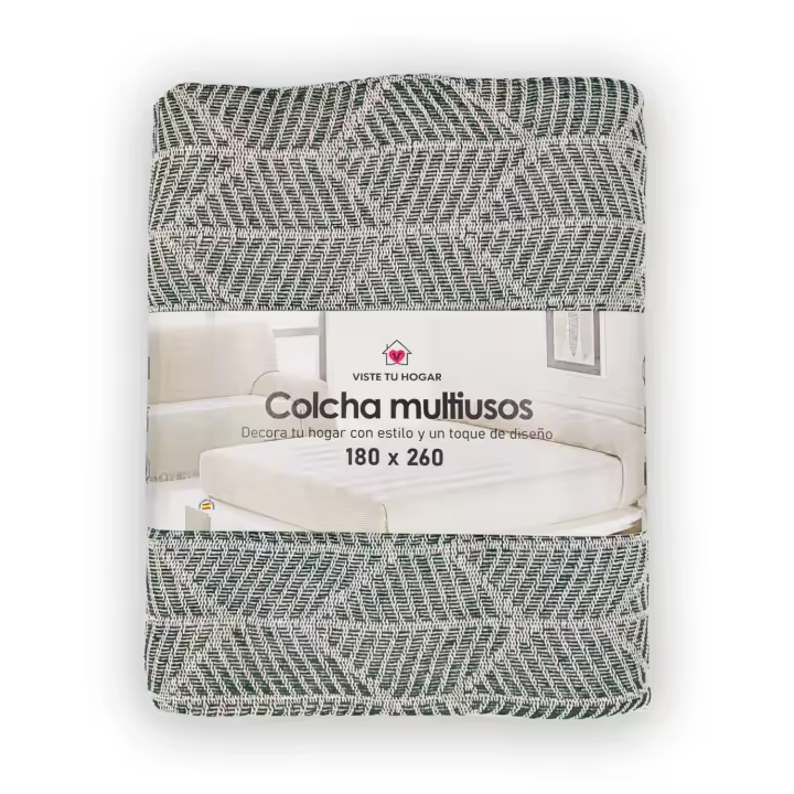 Colcha multiuso 85% algodón reciclado 15% poliéster diseño hojas verde bosque - 1