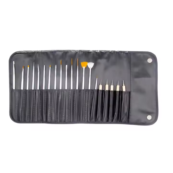 SET 15 PINCELES NAIL ART + 5 DOBLE PUNTA METAL (marca: Pollié) - 1