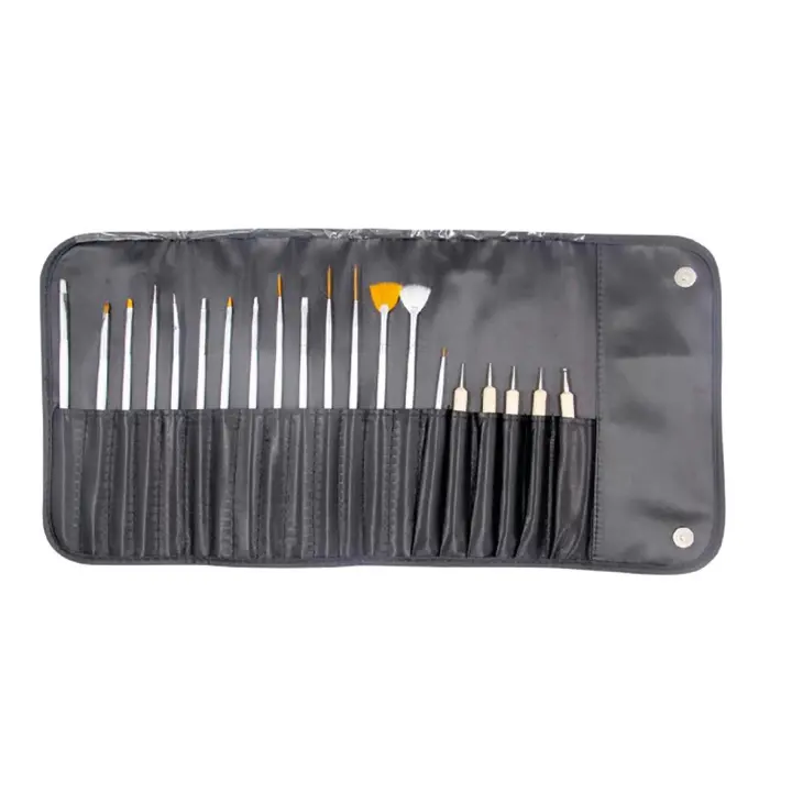 SET 15 PINCELES NAIL ART + 5 DOBLE PUNTA METAL (marca: Pollié) - 1