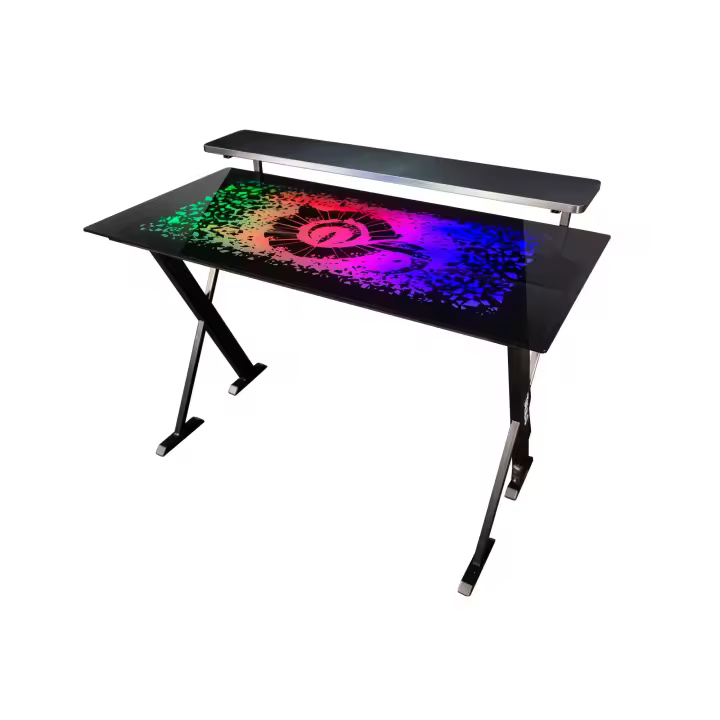 Mesa Gaming Talius Warship X1 con Iluminación LED RGB - Tablero de Cristal Templado 120x60cm - Patas de Acero - Negro - 1