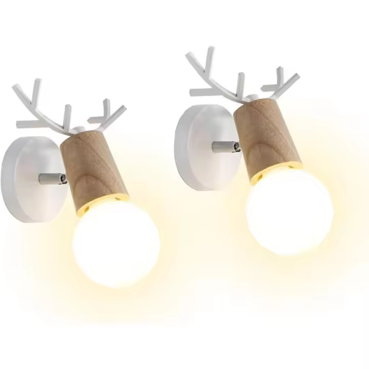 Juego de 2 apliques de pared de Diseño Creative Modern with FORMA DE Asta de Ciervo, Luces de pared de madera y metal para interiores, lámpara de pared Art Deco para dormitorio, Sala de estar, pasillo, restorante, baño (Blanco) - 1
