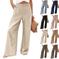 Pantalones Anchos Para Mujer Cintura Alta Elástica Trasera Negocios Casual Largo Pantalones Regulares De Pierna Recta Para Otoño/Invierno - details 0