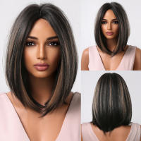 Pelucas Sintéticas Cortas Y Rectas Para Mujeres De Color Rubio a Marrón Ombre Con Flequillo Peluca Bob Resistente Al Calor Para Cosplay Diario Y Fiestas Falso Cabello Tamaño Promedio - details 10