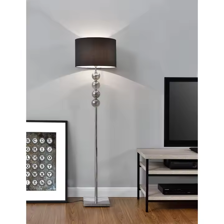 [lux.pro]® Lámpara de pie 'Spheridern' -- E27 / 60 W / 230 V - negro-cromo (155cm - 37,5 cm) - 1