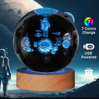 Luz Nocturna De Navidad 3D Cristal Con Base De Madera Siete Colores LED Regalo Para Niños Y Niñas 6cm Iluminación De Decoración - details 9