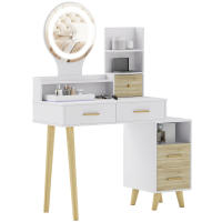 HOMCOM Tocador de Maquillaje con Espejo y Luces LED Mesa de Maquillaje con Iluminación Ajustable 5 Cajones y 4 Compartimentos Tocador para Dormitorio Salón Blanco - details 0