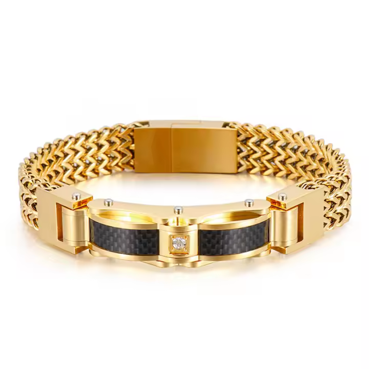 Pulsera de Maple de Titanium Chapada en oro para hombre, rock, with Cadena de Maple de Titanium para hombre y Mujer. Regalos para niños y niños, 19-23 cm. - 1