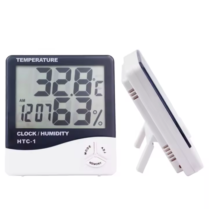 Medidor De Temperatura Y Humedad Digital LCD HTC-2/HTC-1 Estación Meteorológica Con Reloj Para Interior Y Exterior - 1