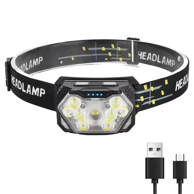 KDULITlampara Frontal De Cabeza Recargable USB Con Sensor De Movimiento Y 9 Leds Potentes Para Camping Pesca Al Aire Libre - 1