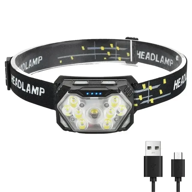 KDULITlampara Frontal De Cabeza Recargable USB Con Sensor De Movimiento Y 9 Leds Potentes Para Camping Pesca Al Aire Libre - 1