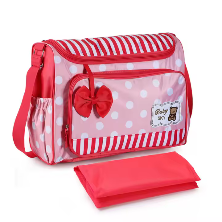 Conjunto de cuatro bolsos de mamá con estampado de lunares grandes y de moda, multifuncionales, de gran capacidad, con diseño de mariposas, para festivales, de un solo hombro, para madre y bebé. - 1