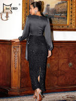 Vestido Elegante De Seda Con Detales De Lámpara Y Cuello En V Para Mujer Vestido De Noche De Fiesta Cocktail Slim Fit Con Manga Larga Y Cierre De Cordón - details 16