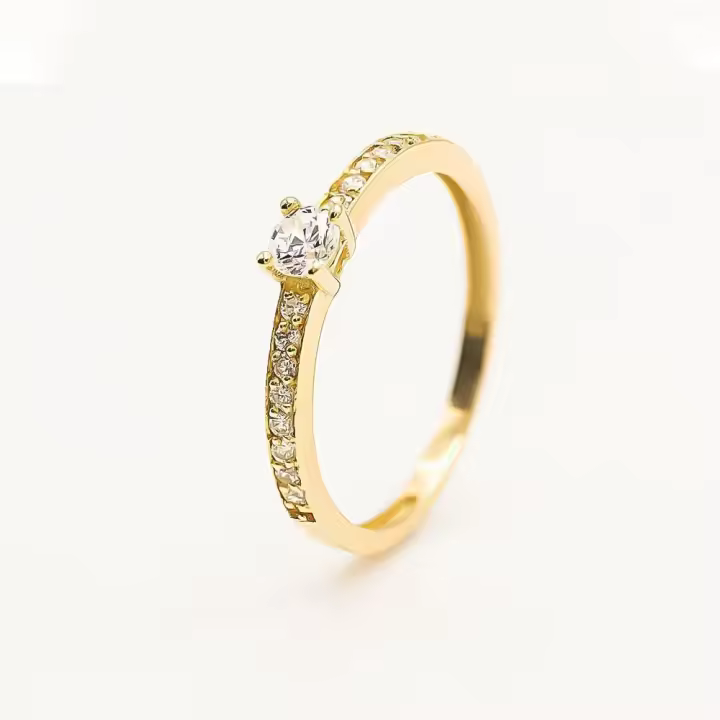 MB-00985 - Anillo de oro 18k con 1 circonita central y 16 circonitas laterales Oro Amarillo de 18kt. (750mm) Anillo Joyas Mujer - 1