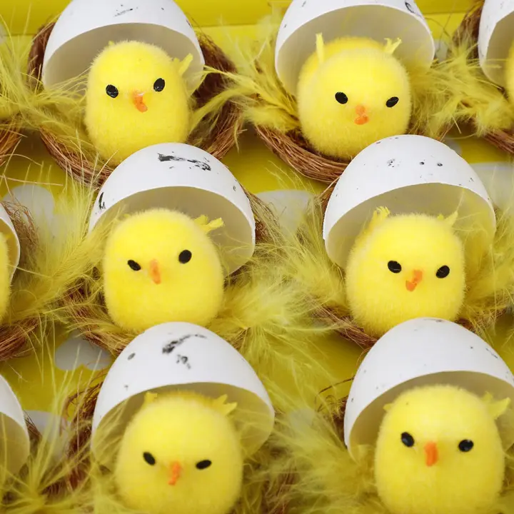 12 Uds simulación de pollito amarillo de Pascua Mini juguetes artificiales pollo de peluche regalo decoración del hogar felpa para niños - 1