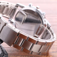 Reloj De Cuarzo Para Hombre Negro Lujo Deportivo Con Correa De Acero Inoxidable Reloj De Moda Para Negocios Resistente Al Choque Y Antigolpes - details 4