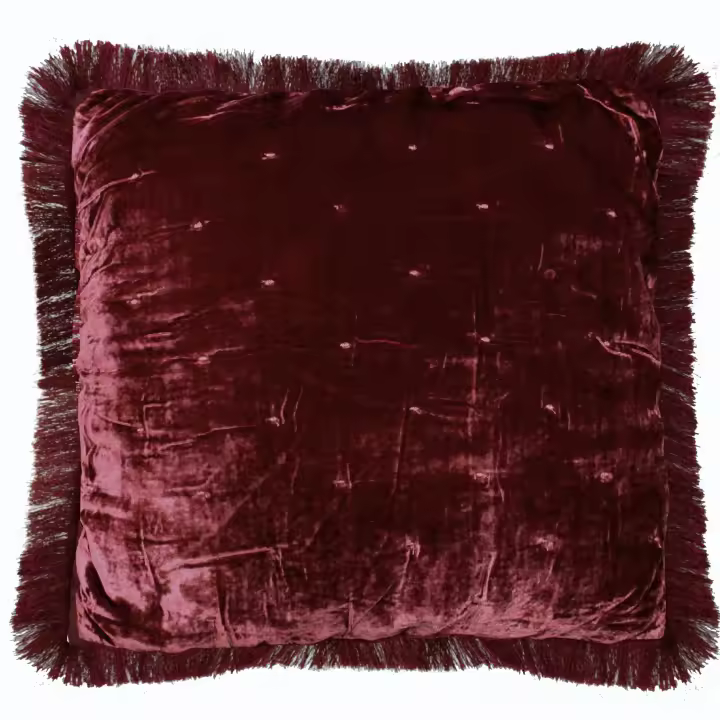 Cojín Decorativo Terciopelo Satinado Burdeos ALO HOME 50x50 cm con Flecos - Almohada Decorativa de Lujo, Suave y Elegant - 1