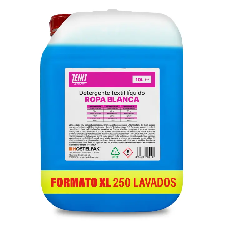 Hostelpak  10 l  Detergente líquido Ropa blanca  250 lavados  jabon lavadora  detergente liquido lavadora - 1