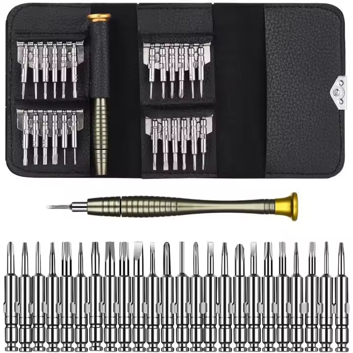 Destornillador de precisión Mini 25 en 1 Juego de destornilladores Herramienta de reparación con estuche de cuero para computadora portátil, anteojos, etc. - 1