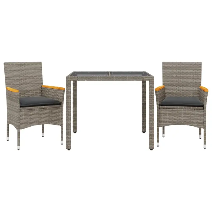 vidaXL Set comedor jardín 3 pzas y cojines ratán sintético vidrio gris - 1
