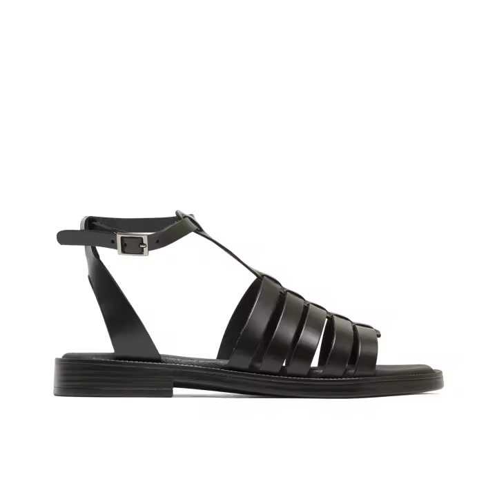 PORRONET SANDALIA PLANA ROMANA DE PIEL NEGRO MARINA  - SANDALIAS PLANAS DE TIRAS MARINA EN COLOR NEGRO - CIERRE MEDIANTE PULSERA AL TOBILLO CON HEBILLA - ELABORADAS EN PIEL -  MÁXIMA COMODIDAD Y CALI - 1
