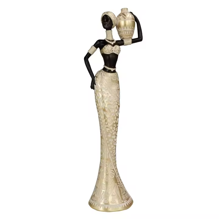 CAPRILO REGALOS & DECORACIÓN Figura Decorativa de Resina "Africana con Jarrón en Brazo" Adornos y Esculturas. Regalos Originales. Decoración Hogar. 11 x 7 x 33 cm - 1