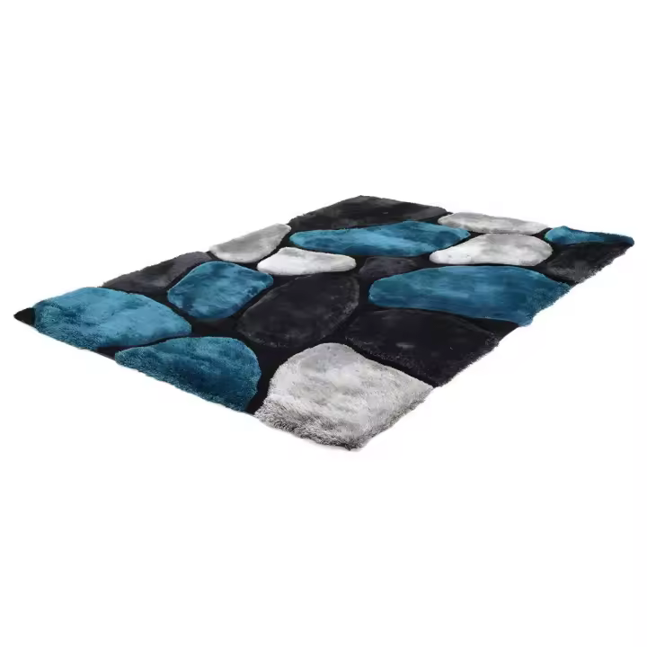 Vente-unique - Alfombra shaggy PIETRA - Turquesa y gris - Poliéster - 160x230 cm - 1