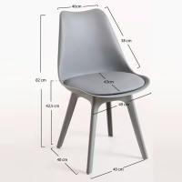 ORION91 Silla BOREAL Asiento Acolchado Piel Sintética y Patas Color Gris Claro 48x43x82cm Comedor Oficina Salón Teletrabajo Cocina - SpazioLuzio - details 1