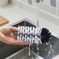 Cepillo de limpieza de botellas de agua, lavadora de vidrio con base de succión Cepillo de cerdas de 3 cabezales para taza de pierna larga, copa de vino tinto, taza de cerveza de barra de cocina - details 4
