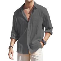Camisa De Algodón Y Lino Para Hombre Ligera Transpirable Casual Con Mangas Largas Para Vacaciones Estilo Versátil Botones Abiertos - details 3
