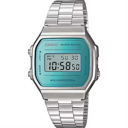 RELOJ CASIO A168WEM-2EF UNISEX RETRO VINTAGE EFECTO ESPEJO TURQUESA - 1