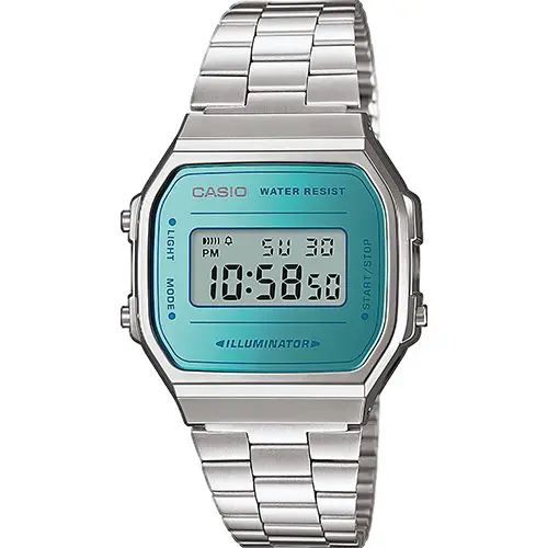 RELOJ CASIO A168WEM-2EF UNISEX RETRO VINTAGE EFECTO ESPEJO TURQUESA - 1