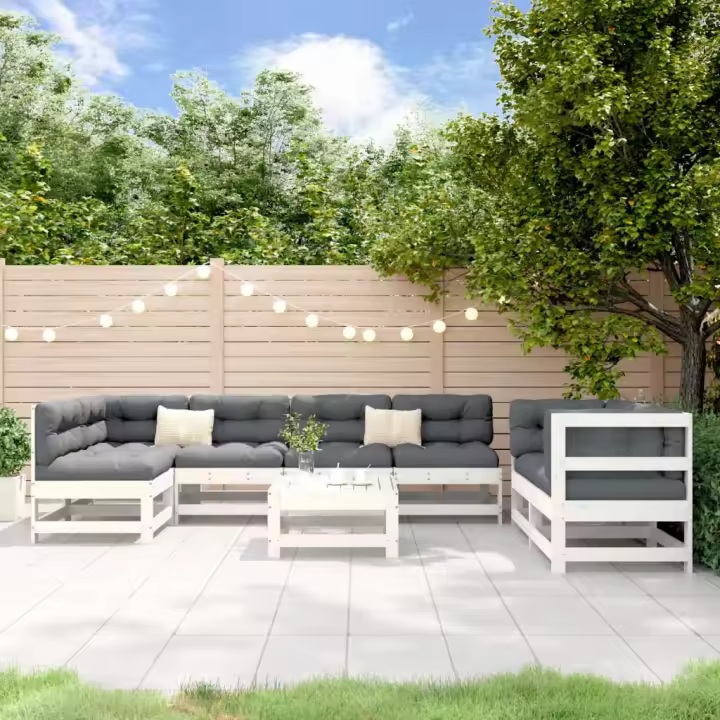 vidaXL Juego de muebles de jardín 8 piezas madera maciza pino blanco - 1