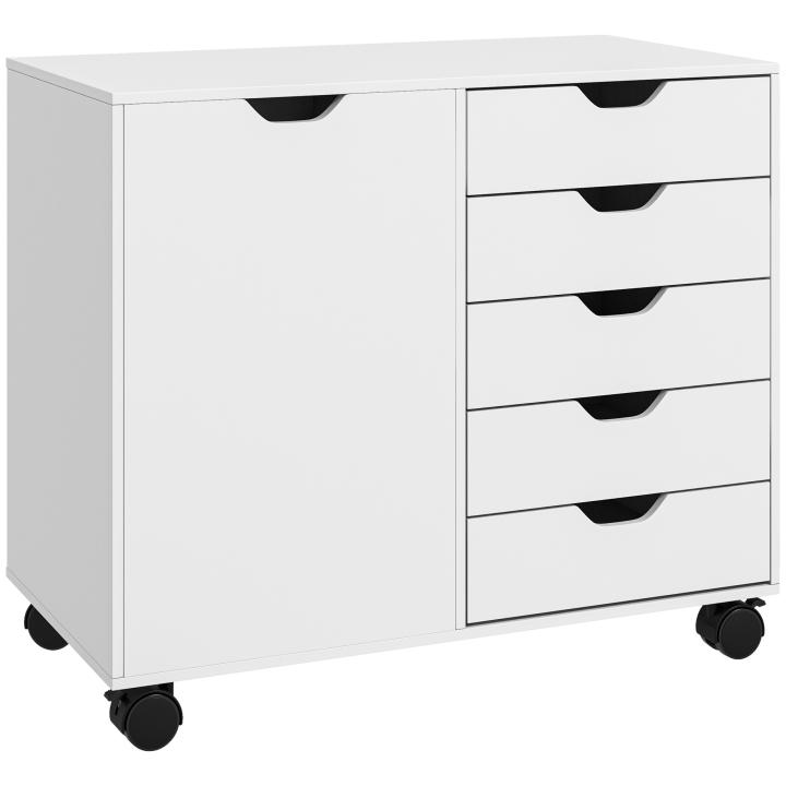 Homcom desk drawer unit with 5 drawers, office drawer unit with wheels, adjustable shelf, printer stand for study, living room, 78x40x66.5 cm, white