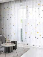 Cortina De Tela Gauze Bordada En Triángulo Translúcida Y Respirable Para Dormitorio Y Sala De Estar 1PC Antipolvo Moderna - details 6