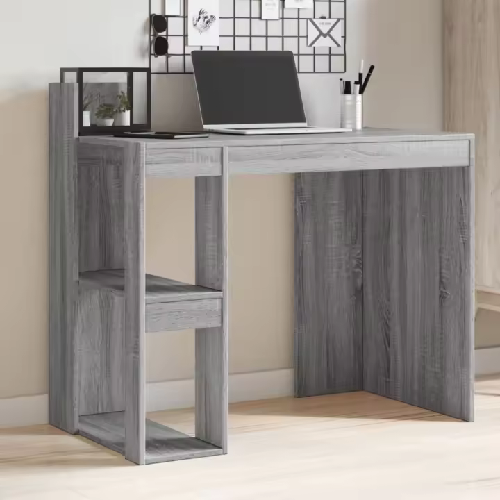 vidaXL Escritorio de oficina madera ingeniería gris 103,5x56,5x94 cm en color Gris sonoma/Blanco/Roble Sonoma y más | estructura resistente ideal para salón dormitorio o estudio - 1
