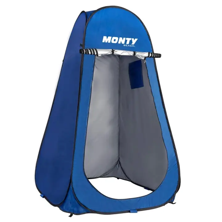 Tienda  cambiador playa, camping ducha 1 adulto, 120x190 cm, tienda  montaje Pop Up, bolsillo y puerta con cremallera doble, tejido Oxford azul, protección UPF+50 y waterproof, incluye 4 piquetas LOLAhome - 1