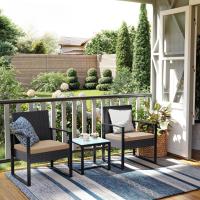 Conjunto de muebles de ratán para jardín de 3 piezas, incluye 2 sillas y 1 mesa de centro, fácil montaje, perfecto para balcón y terraza, disponible en negro y beige, negro y blanco, todo negro - details 22