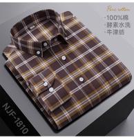 Camisa Larga De Manga Para Hombres De Talla Grande 6XL Algodón 100% Casual Con Bolsillo Y Pato Plaid Oxford Tejido Cómodo Primavera Otoño Sin Hierro - details 25