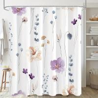 Juego de cortina de ducha Floral de acuarela moderna con ganchos, impermeable, diseño minimalista para baño, 1 unidad - details 7