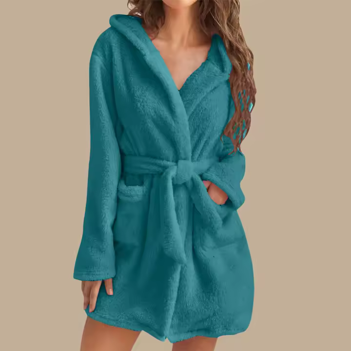 Men's Solid Winter Plush Hooded Bathrobe, Thickened Warm Long-Sleeve Fleece Loungewear, Simple Casual Style-L - 1