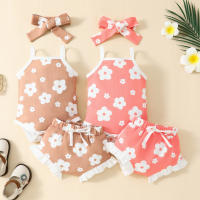 Conjunto Veraniego Para Bebé Niña Con Estampado De Flores Camiseta Y Shorts Con Diadema 2 Piezas Ropa Infantil De Verano - details 0