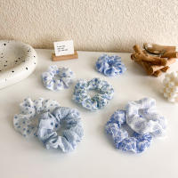 Set De Cinturones Elásticos Para El Cabello En Azul Y Blanco Con Estilos Chequered Polka Dot Floral Y Plisados Para Niñas Adecuado Para Moños Y Travadas - details 0