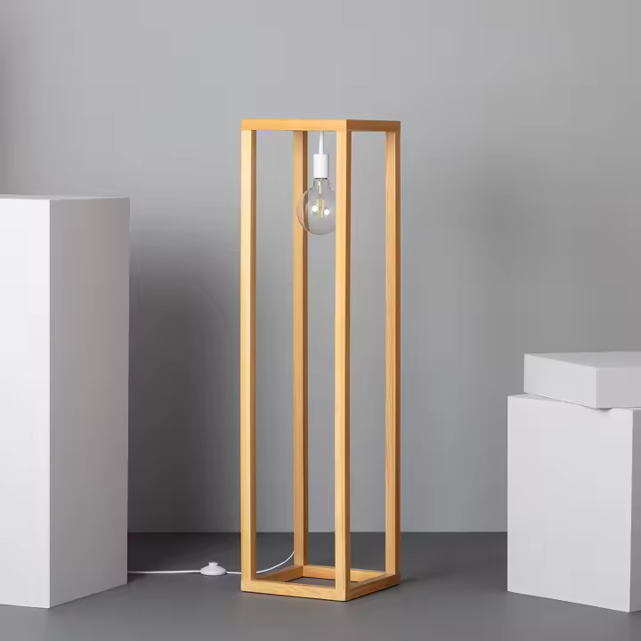 Ledkia Lámpara de Pie de Madera Coba - Diseño Nórdico-vintage para Iluminar Tu Hogar - 1