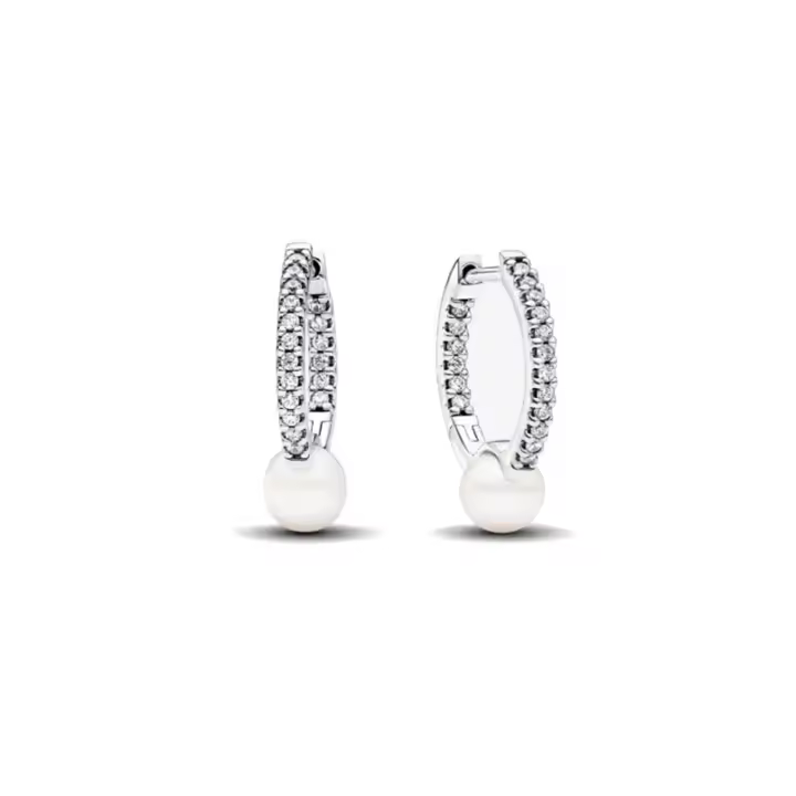 Pendientes Pandora de aro Perla Cultivada de Agua Dulce y Pavé, Ref: 293171C01 - 1
