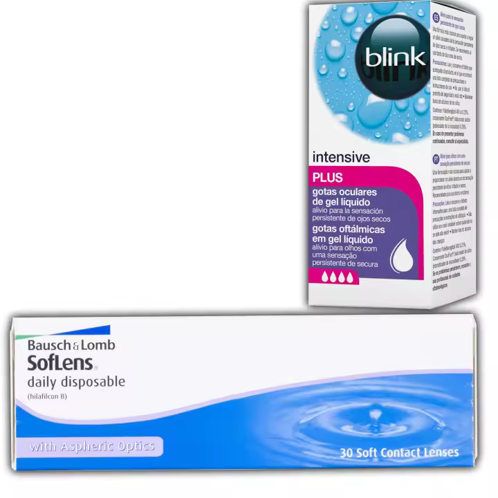 SofLens Daily Disposable Lentes de Contacto Diarias – 30 Unidades + Blink Intensive Plus Gotas Oculares 10 ml  Hidratación Prolongada  59% Agua  Hilafilcon B  Alivio Prolongado  Hidratación Profunda  Compatible con Lentillas - 1