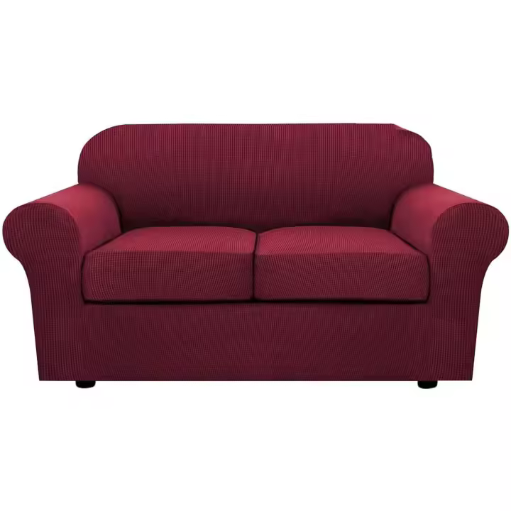 Fundas De Sofá con Separados Cojines para Asientos, Sofá Cubiertas Antideslizante con Banda Elástica Sofá Protector Tartán Elástico (Vino Rojo,Loveseat+2 Cojín) - 1