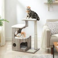 Rascador para gatos vintage de 88 cm con cueva y 3 camas, árbol de mdf con chapa de madera, poste de sisal y piel de imitación lavable - details 1