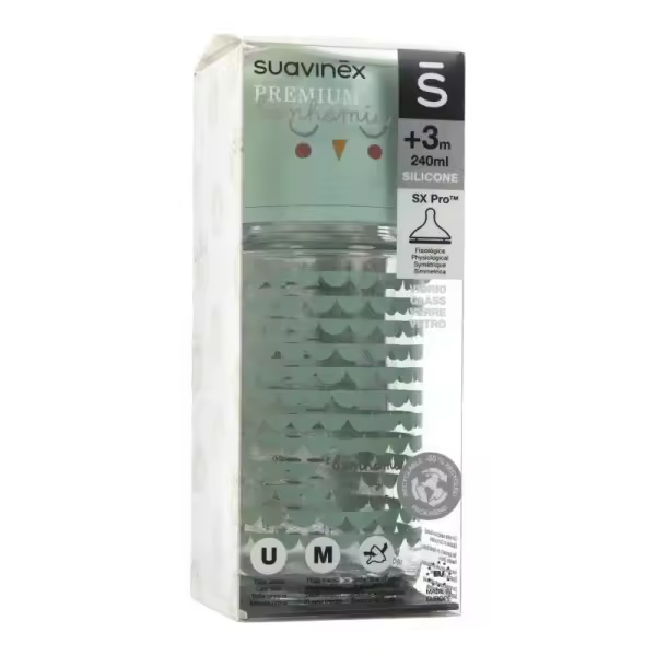 Suavinex Biberon Vidrio Silicona 3m 240 ml EL PRECIO INCLUYE 2 UNIDADES - 1
